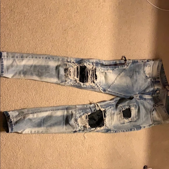 Amiri/Balmain-style Biker patch blue jean